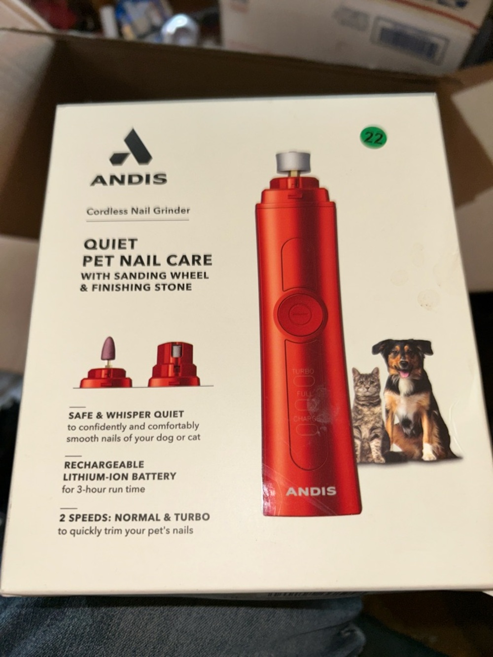 Andis Cordless Pet Nail Grinder in Red